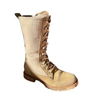 Woolrich Women’s Tan Suede Wool Plaid Lace-Up Boots